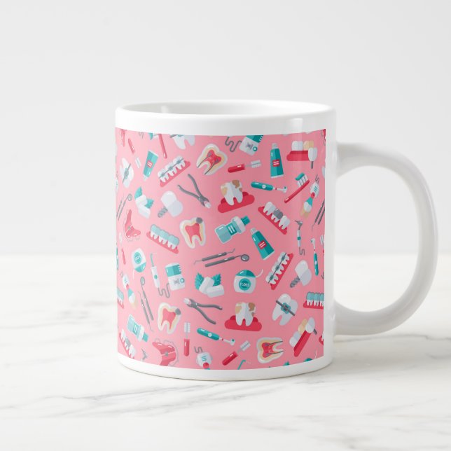Caneca De Café Grande Padrão dentário rosa (Direita)