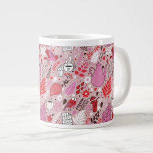 Caneca De Café Grande Padrão desagradável com aves e flores