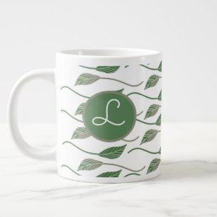 Caneca De Café Grande Padrão Desenhado à Mão de Folhagem Botânica   