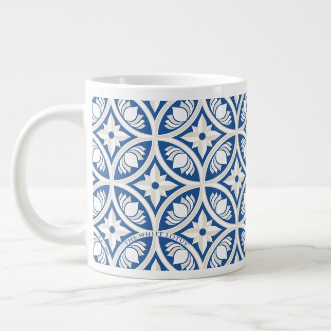 Caneca De Café Grande Padrão do Azulejo Lotus Costeiro - O Lotus Branco (Esquerda)