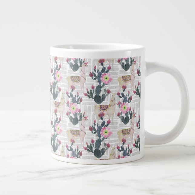 Caneca De Café Grande Padrão do Cactus Watercolor (Direita)