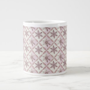 Caneca De Café Grande Padrão do Floco de Neve Rosa Inclinado Inverno