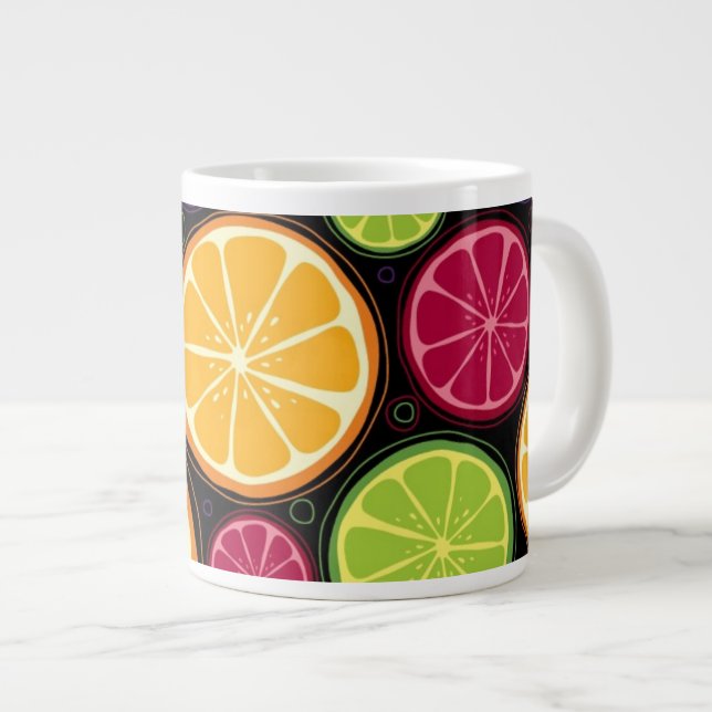 Caneca De Café Grande Padrão e fundo laranja (Frente Esquerda)