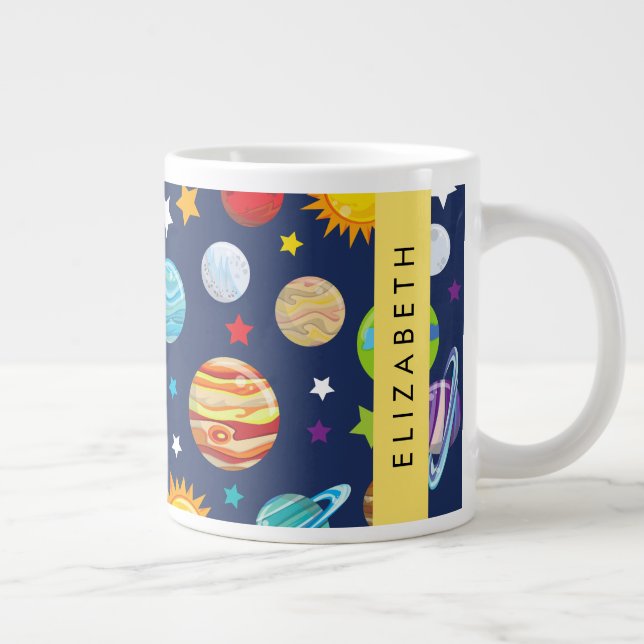 Caneca De Café Grande Padrão Espacial, Planetas, Estrelas, Cosmos, Seu N (Direita)