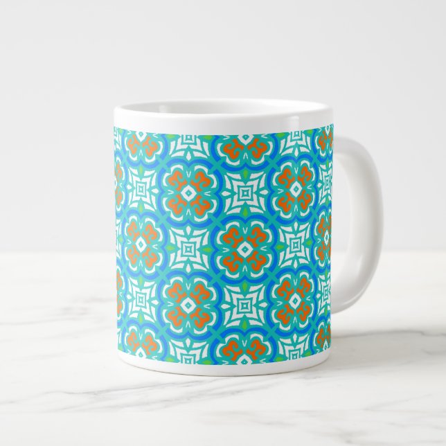 Caneca De Café Grande Padrão étnico teal (Frente Esquerda)