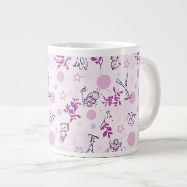 Caneca De Café Grande padrão exibindo animais bebês antigos (Frente Esquerda)