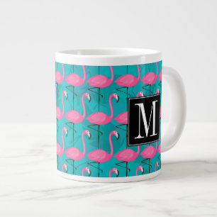 Caneca De Café Grande Padrão Flamingo Brilhante Adicione Seu Inicial