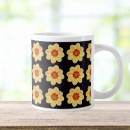 Caneca De Café Grande Padrão Floral Amarelo Dahlia em Preto