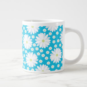 Caneca De Café Grande Padrão Floral Botânico das Disias Brancas Român