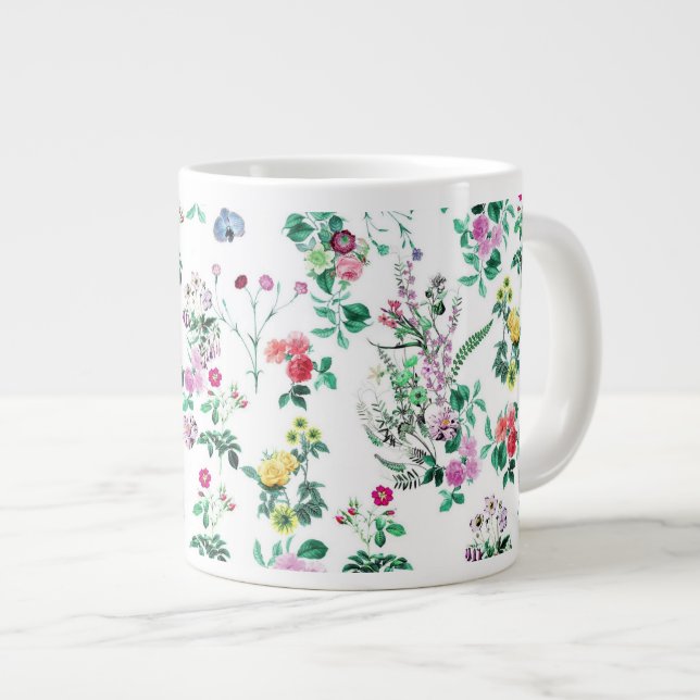 Caneca De Café Grande Padrão Floral Claro (Frente Esquerda)