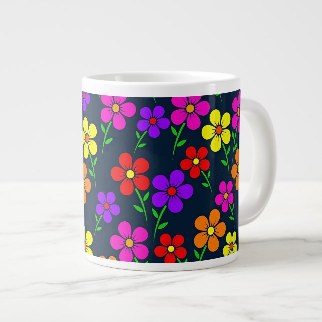 Caneca De Café Grande Padrão Floral Colorido (Frente Esquerda)