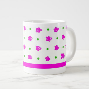 Caneca De Café Grande Padrão Floral Cor-de-Rosa Brilhante, Polcas Verdes