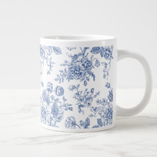 Caneca De Café Grande Padrão Floral de Rosa Azul Vintage