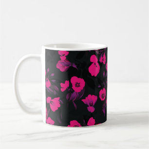 Caneca De Café Grande padrão floral de tulipas estilizadas.