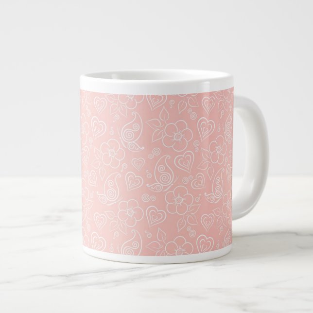 Caneca De Café Grande Padrão floral decorativo (Frente Esquerda)