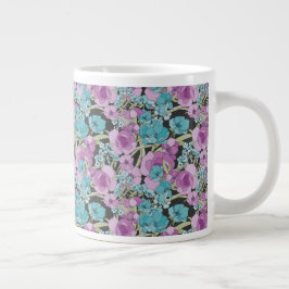 Caneca De Café Grande Padrão Floral Elegante Fundo Preto Púrpura Rosa