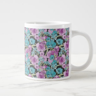 Caneca De Café Grande Padrão Floral Elegante Fundo Preto Púrpura Rosa