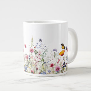 Caneca De Café Grande Padrão Floral Jardim Botânico Borboleta Flor Silve