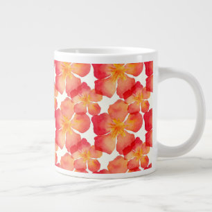 Caneca De Café Grande Padrão Floral Laranja Oleander