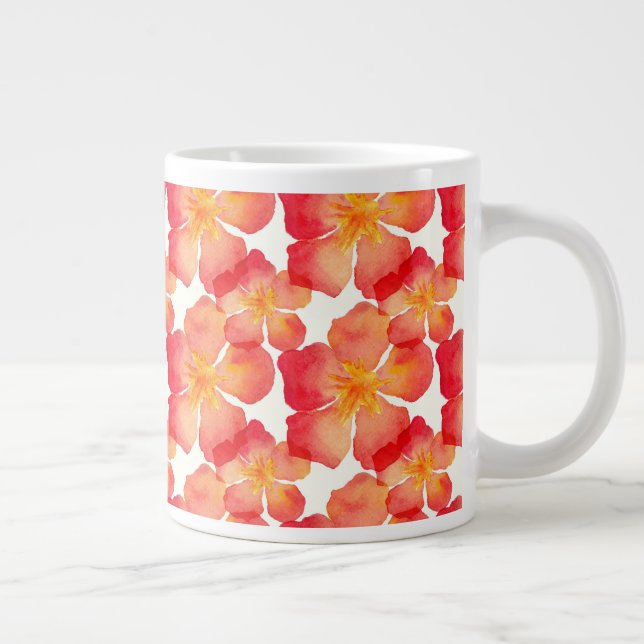 Caneca De Café Grande Padrão Floral Laranja Oleander (Direita)
