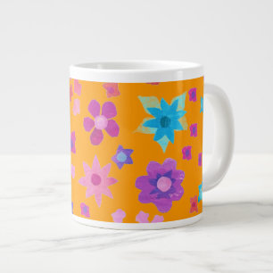 Caneca De Café Grande Padrão Floral, Multicolorido em Laranja Vibrante