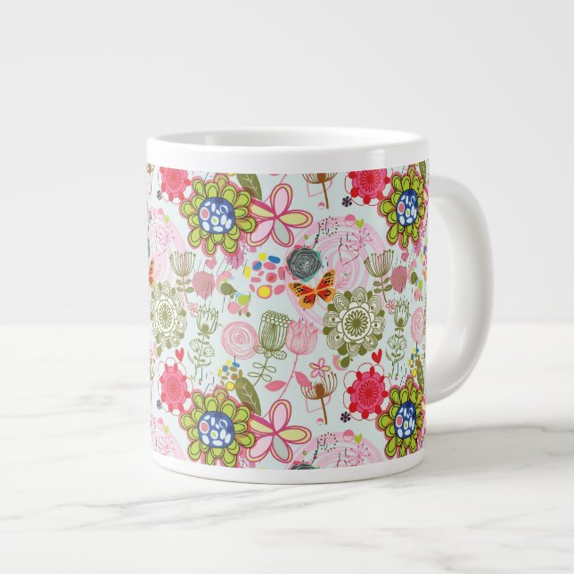 Caneca De Café Grande Padrão floral no estilo retrô 2 (Frente Esquerda)