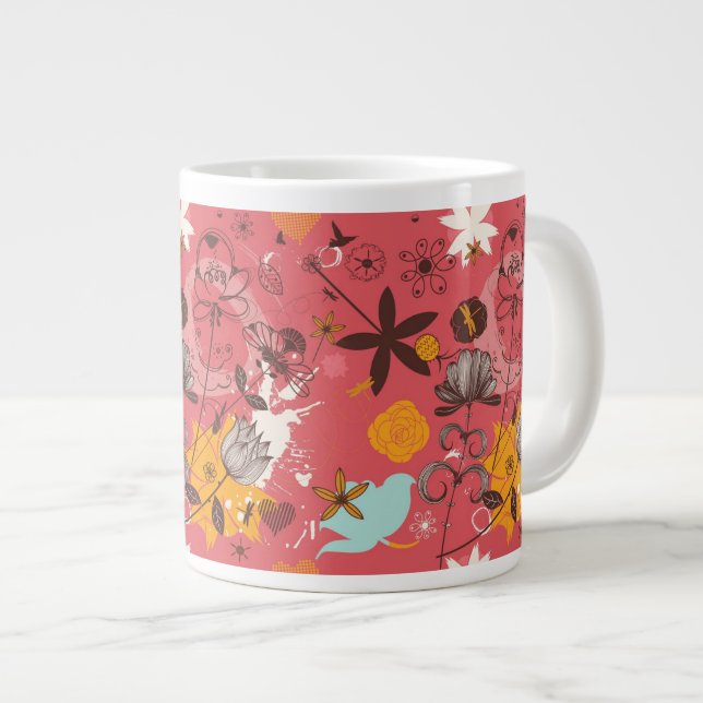 Caneca De Café Grande Padrão floral retrógrado 7 (Frente Esquerda)