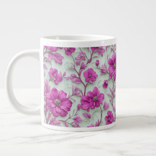 Caneca De Café Grande Padrão Floral Rosa Vibrante Com Flores Magenta