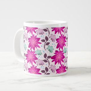 Caneca De Café Grande Padrão Floral Rosa Vibrante   Flores Modernas Ousa