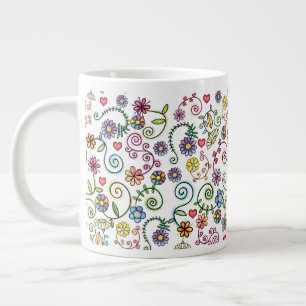 Caneca De Café Grande Padrão floral sem soldadura corante de alça desenh
