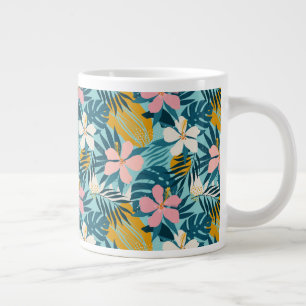 Caneca De Café Grande Padrão Floral Tropical de Hibiscus