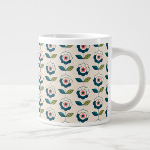 Caneca De Café Grande Padrão Floral Turquesa Retroativo