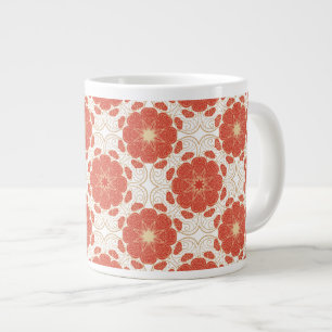 Caneca De Café Grande Padrão Floral Vermelho E Dourado