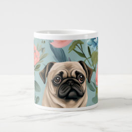 Caneca De Café Grande Padrão Floral Vintage Pug Cachorro Botânico Fofo 