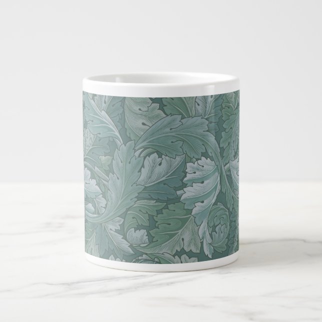 Caneca De Café Grande Padrão Folha de Acanto Azul Teal de William Morris (Frente)