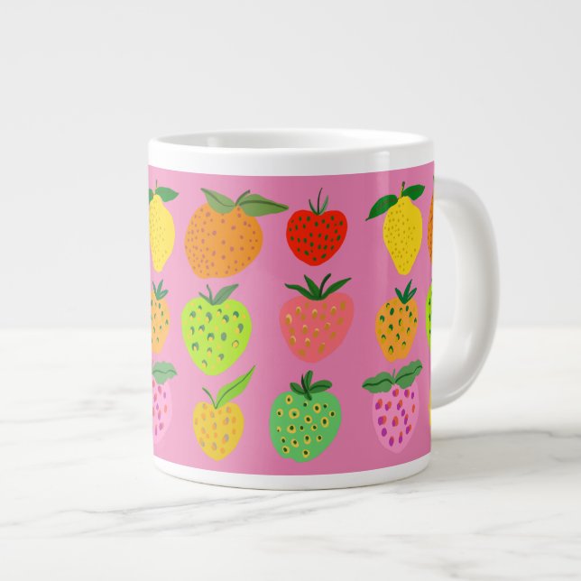 Caneca De Café Grande Padrão frutado colorido (Frente Esquerda)