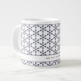 Caneca De Café Grande Padrão Geométrico Azul Marinho em Branco