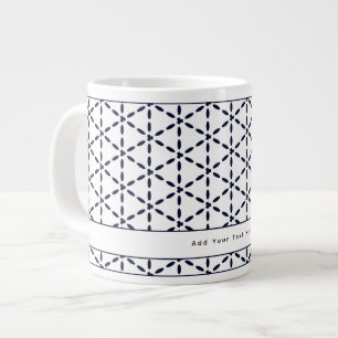 Caneca De Café Grande Padrão Geométrico Azul Marinho em Branco