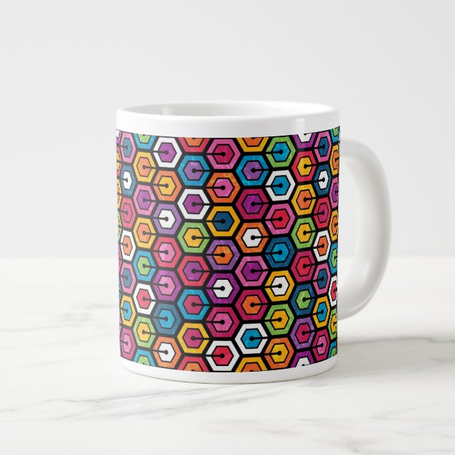 Caneca De Café Grande Padrão geométrico colorido com hexágonos (Frente Esquerda)