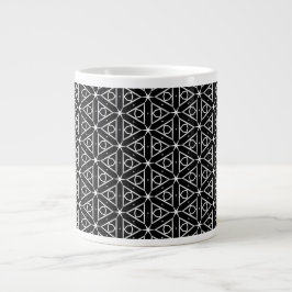 Caneca De Café Grande Padrão Geométrico Preto Branco e Prata