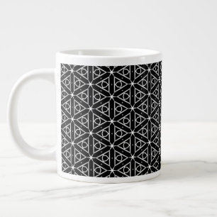 Caneca De Café Grande Padrão Geométrico Preto Branco e Prata