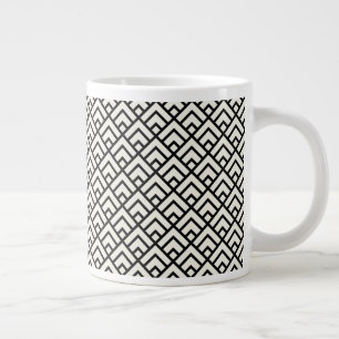 Caneca De Café Grande Padrão Geométrico Preto e Branco