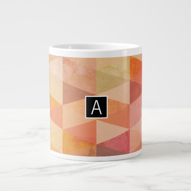 Caneca De Café Grande Padrão Geométrico Triângulo Macio | Monogramado (Frente)