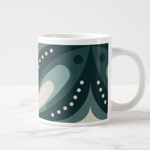 Caneca De Café Grande Padrão Geométrico Verde Retro
