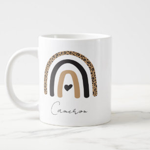 Caneca De Café Grande Padrão-Leopardo Cotovelo-Arco-Íris