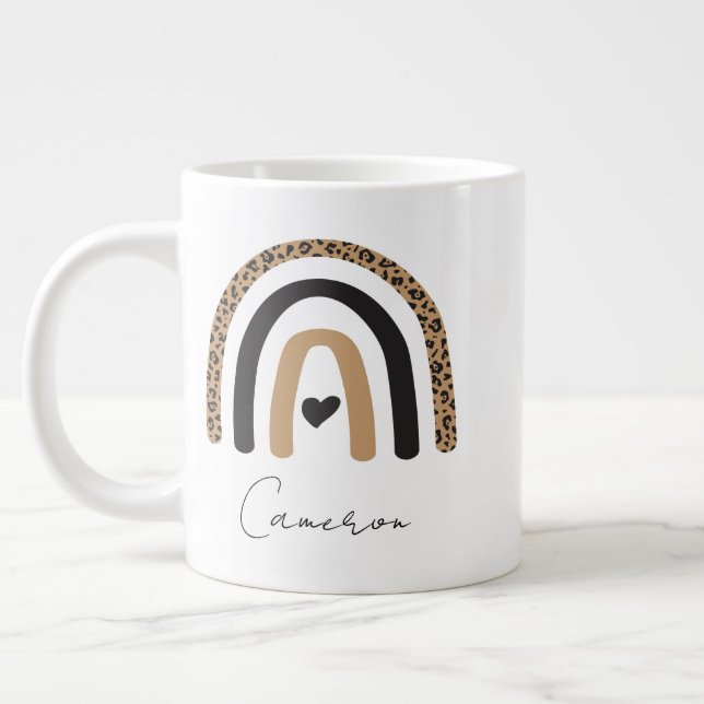 Caneca De Café Grande Padrão-Leopardo Cotovelo-Arco-Íris (Esquerda)