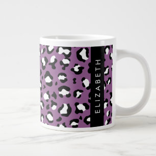 Caneca De Café Grande Padrão-Leopardo, Manchas, Leopardo Roxo, Seu Nome