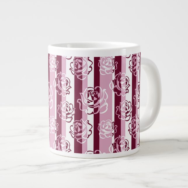 Caneca De Café Grande Padrão listrado com rosas (Frente Esquerda)