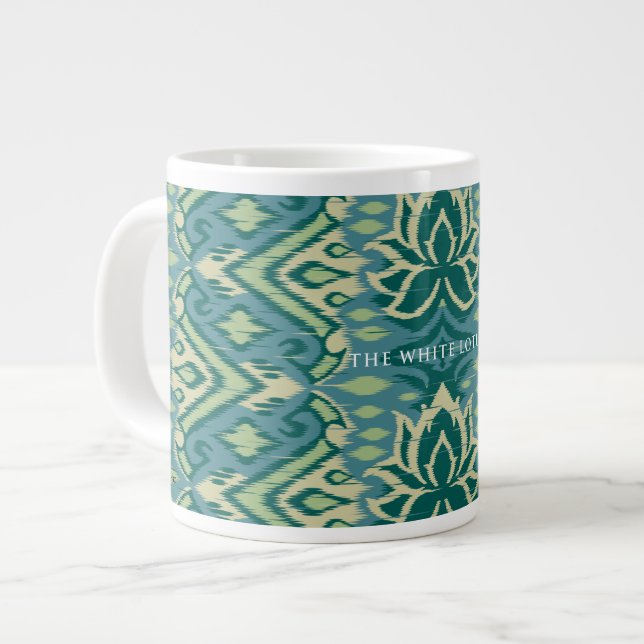 Caneca De Café Grande Padrão Lotus Ikat - O Lotus Branco (Frente Esquerda)