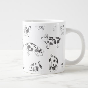 Caneca De Café Grande Padrão Minimalista de Linha de Porco Cottagecore V